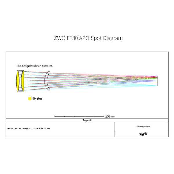 ZWO Refrator apocromático FF80 AP 80/600 Quadruplet OTA