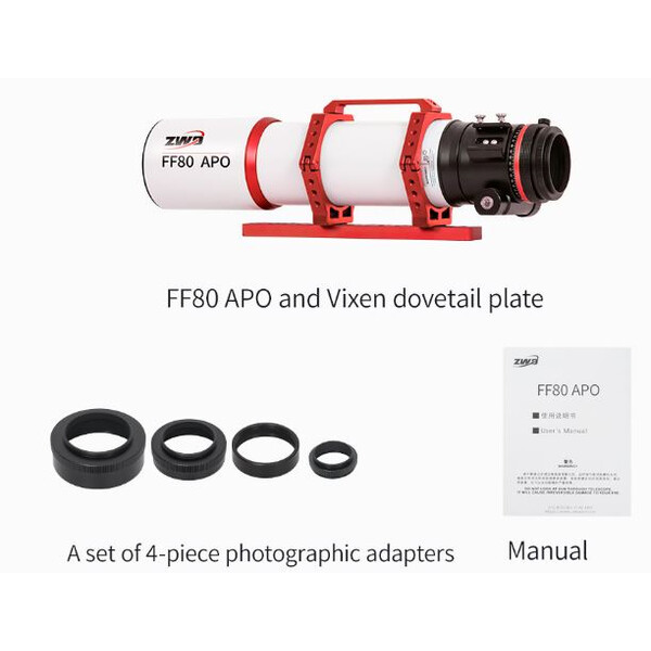 ZWO Refrator apocromático FF80 AP 80/600 Quadruplet OTA