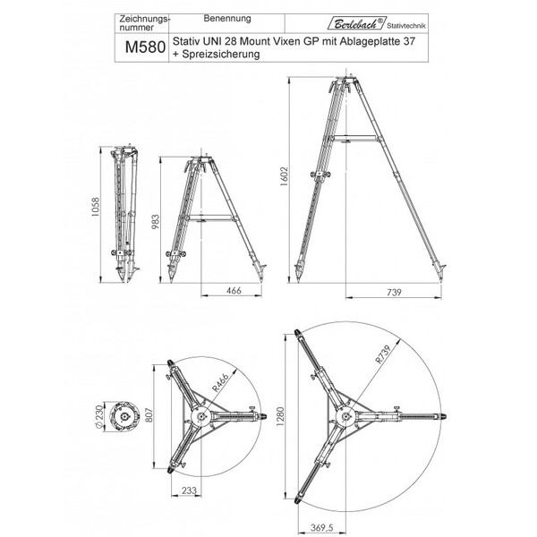 Berlebach Tripé Uni 28 mit ebener Ablageplatte 3/8"