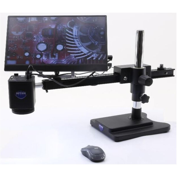 Optika Microscópio IS-4K2, zoom opt. 1x-18x, focagem automática, 8 MP, 4K Ultra HD, suporte suspenso, ecrã de 15,6
