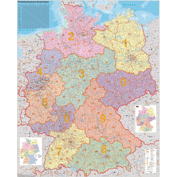 Stiefel Mapa de códigos postais da Alemanha político (100 cm x 140 cm)
