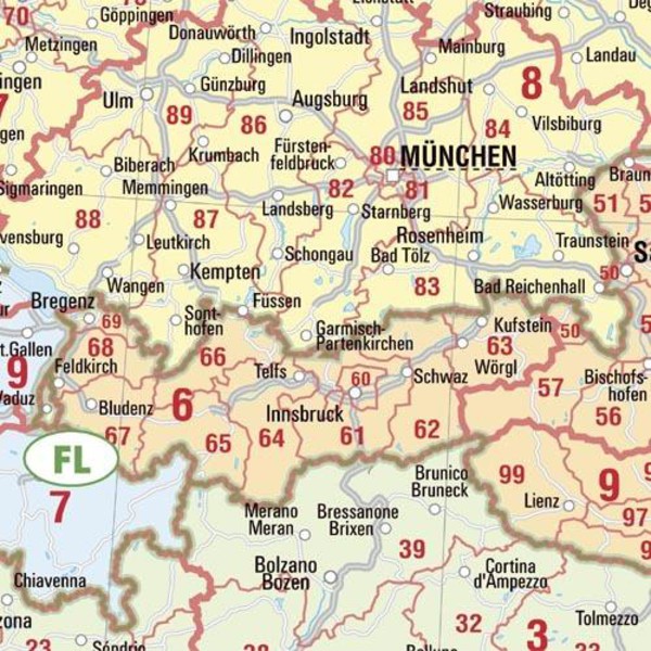 Bacher Verlag Mapa grande de código postal da Europa