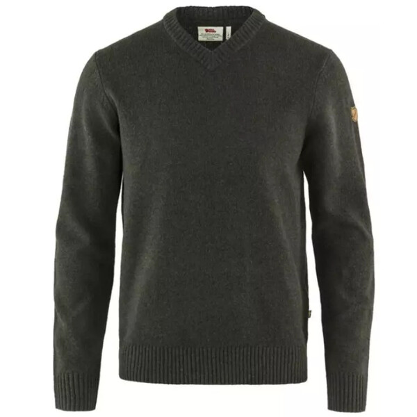 Fjällräven Camisola Övik com gola em V M, 633 Dark Olive, tamanho S
