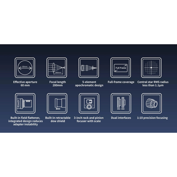 ToupTek Refrator apocromático HOPE D60 60/280 f/4.66