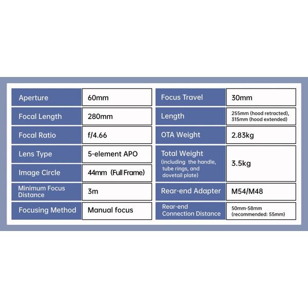 ToupTek Refrator apocromático HOPE D60 60/280 f/4.66