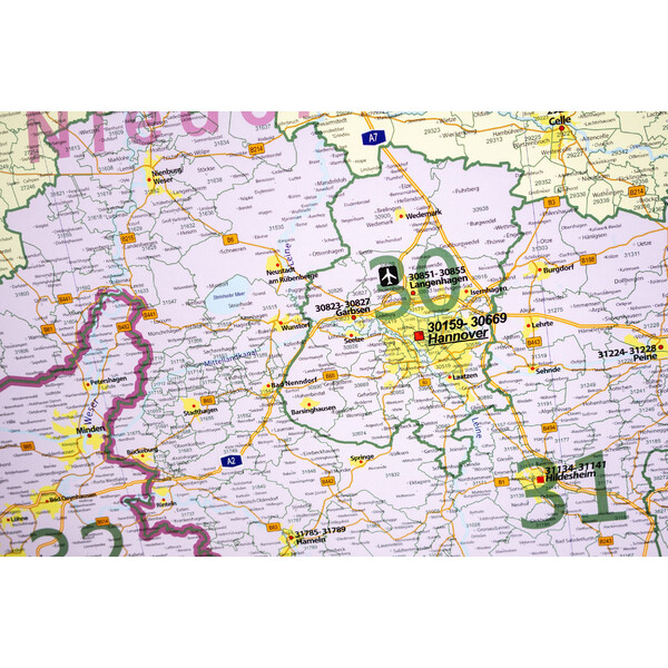 GeoMetro Mapa regional Códigos postais da Baixa Saxónia (100 x 110 cm)