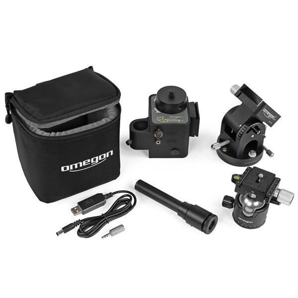 Omegon Montagem Conjunto Segugio Tracker com cabeça esférica, bases ajustáveis à altura do polo Deluxe e buscadora do polo