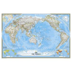 National Geographic mapa mundial político centrado no Pacífico, laminado