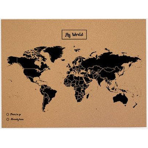 Miss Wood Mapa mundial Woody Map Natural Cork L black