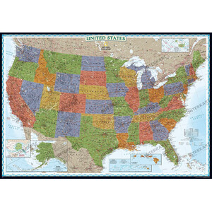National Geographic Mapa decorativo e político dos EUA, laminado