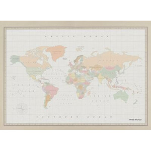 Miss Wood Mapa mundial Woody Map Watercolor Colonial L