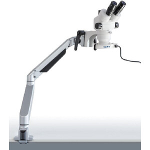 Kern Microscópio estéreo zoom OZM 983, trino, 7-45x, HSWF 10x23 mm, Gelenkarm-Stativ, Feder, Tischklemme, Ringlicht LED 4.5W