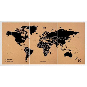 Miss Wood Mapa mundial Woody Map Natural Cork XXXL black