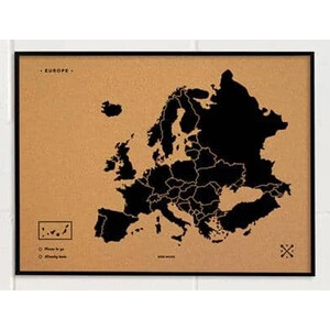 Miss Wood Mapa de continente Woody Map Europa schwarz 90x60cm gerahmt