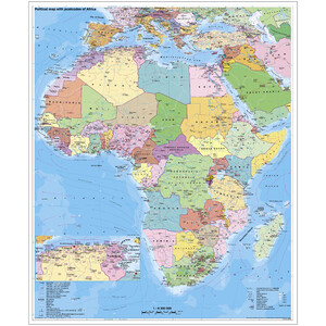 Stiefel Mapa de continente Afrika politisch mit PLZ auf Platte zum Pinnen und magnethaftend