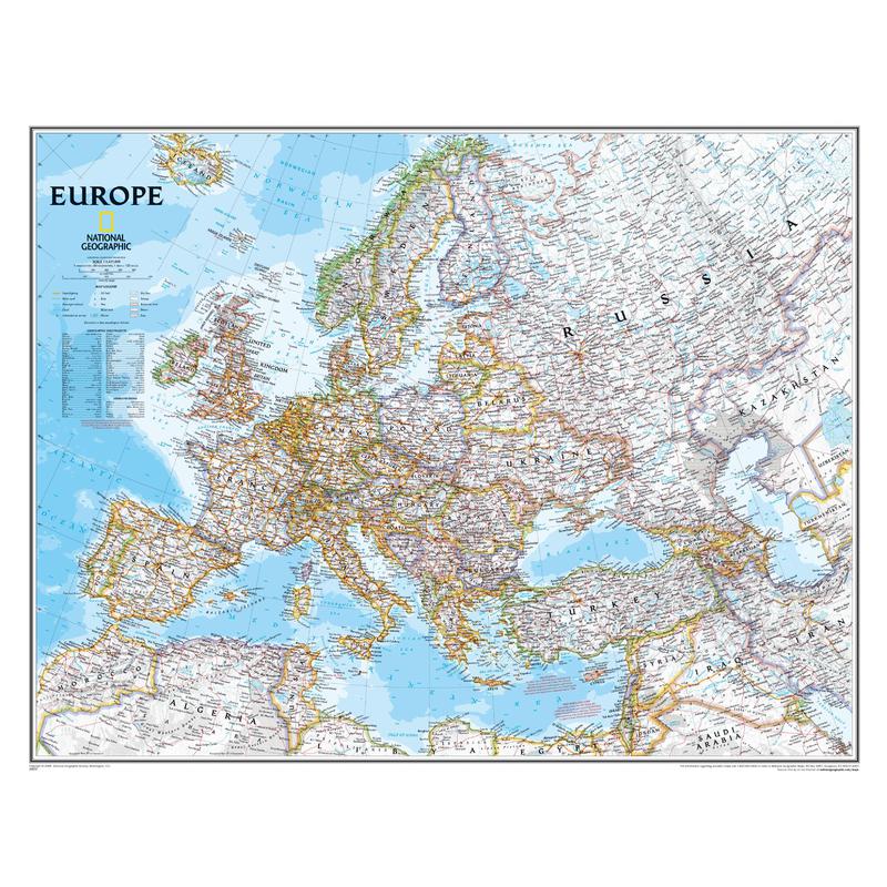 National Geographic mapa de continente Europa política, laminado