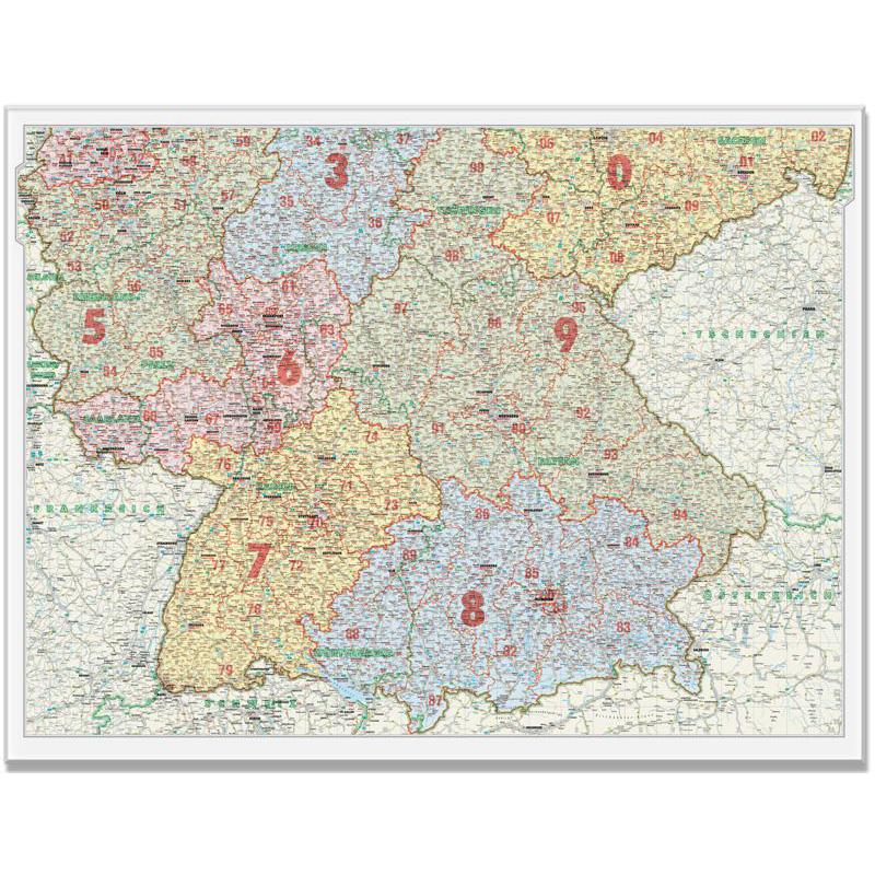 Bacher Verlag Mapa com códigos de correio para o sul da Alemanha, escala 1:500.000