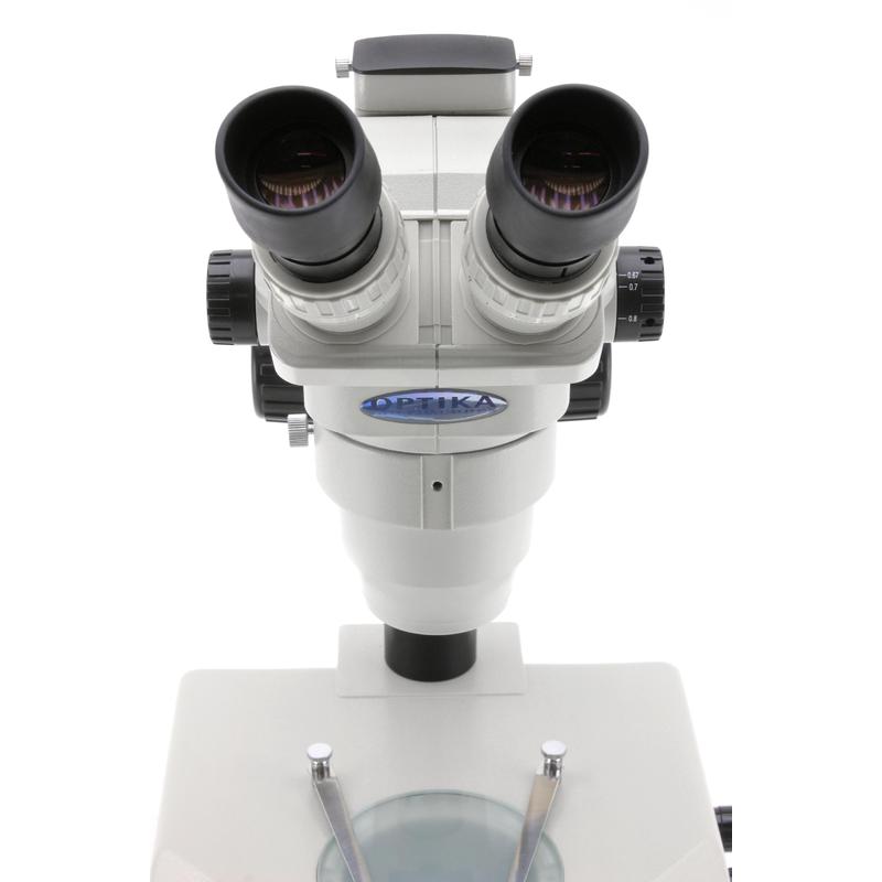Optika   Microscópio zoom estéreo binocular SZR-5, base com luz, 1 fonte de luz