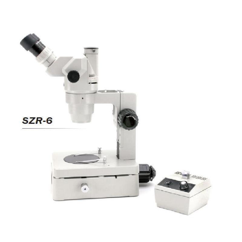Optika   Microscópio estéreo triocular SZR-6, base com luz, 1 fonte de luz