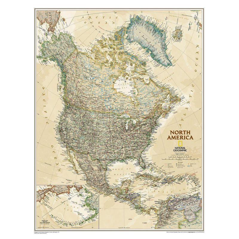 National Geographic mapa estilo antigo América do Norte