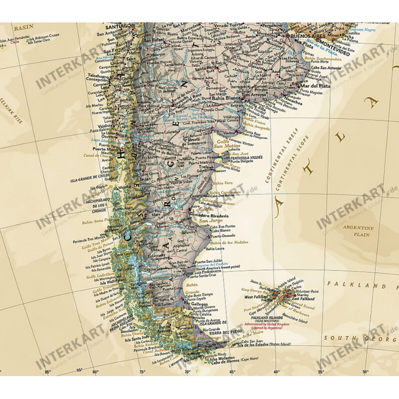 National Geographic mapa estilo antigo da América do Sul