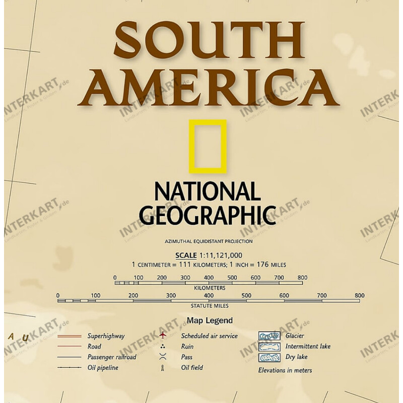 National Geographic mapa estilo antigo da América do Sul