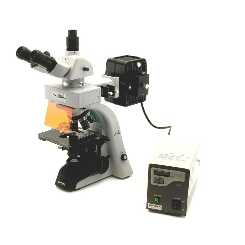 Optika Microscópio B-353FL, triocular, fluorescênte HBO, X-LED