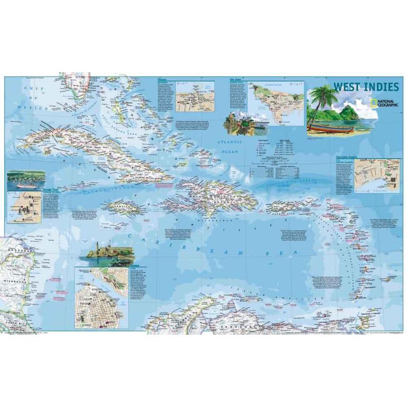 National Geographic Mapa regional Antilhas - 2 lados