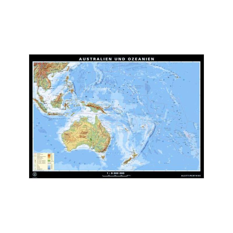 Klett-Perthes Verlag Mapa de continente Austrália e Oceania físicas / políticas (P) 2 lados