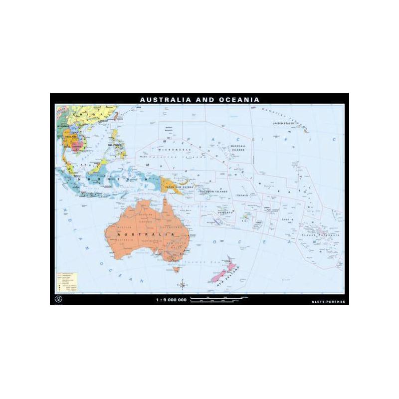 Klett-Perthes Verlag Mapa de continente Austrália e Oceania físicas / políticas (P) 2 lados