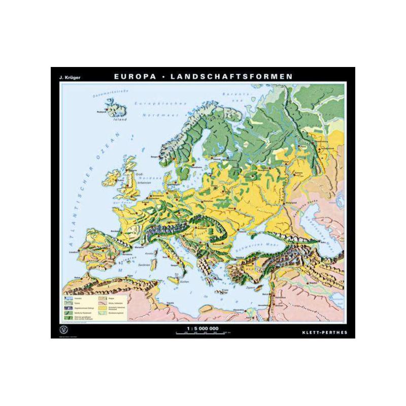 Klett-Perthes Verlag mapa de continente Europa relevo / formas da paisagem (P) 2 lados
