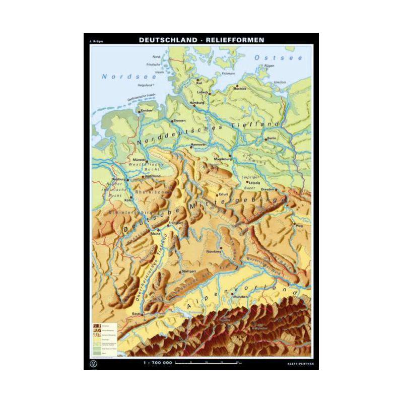 Klett-Perthes Verlag Mapa Alemanha formas de relevo / formas da paisagem (ABW) 2 lados