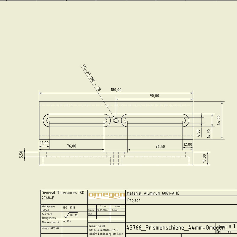 Omegon 180mm Dovetail com parafuso