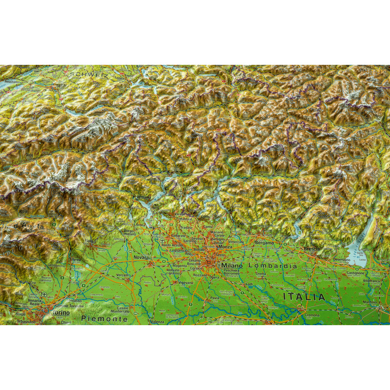 Georelief Mapa 3D em relevo do arco alpino (77x57)