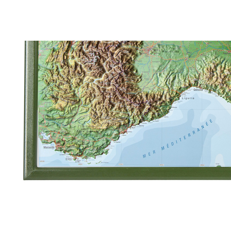Georelief Alpes (77 x 57 cm) Mapa em relevo 3D com moldura de madeira