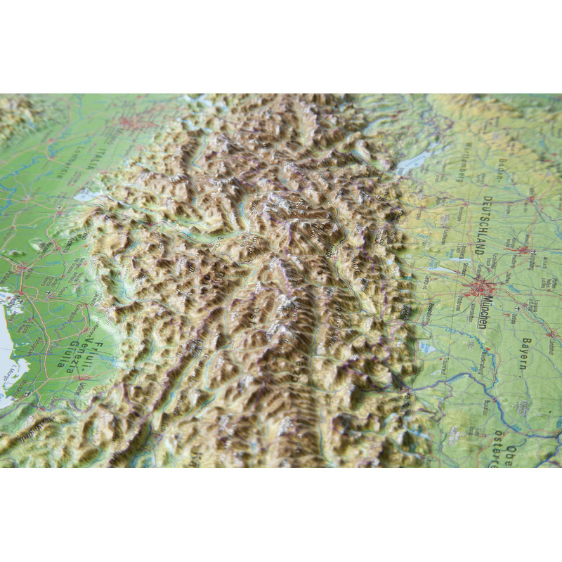 Georelief Mapa regional Large 3D relief map of the Alps, in aluminium frame (in German)