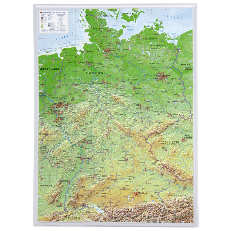 Georelief Mapa 3D relief map of Germany, small (in German)