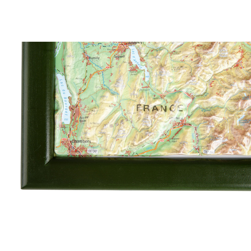 Georelief Suíça (77x57) Mapa 3D em relevo com moldura de madeira