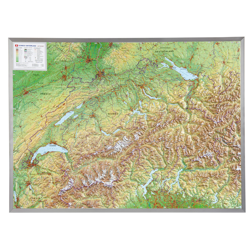 Georelief Mapa em relevo 3D do Schweizer (77x57) com Armações em alumínio