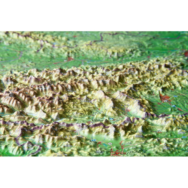 Georelief Mapa Large 3D relief map of Austria, in wooden frame (in German)