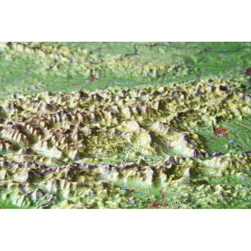 Georelief Áustria, pequeno mapa 3D em relevo