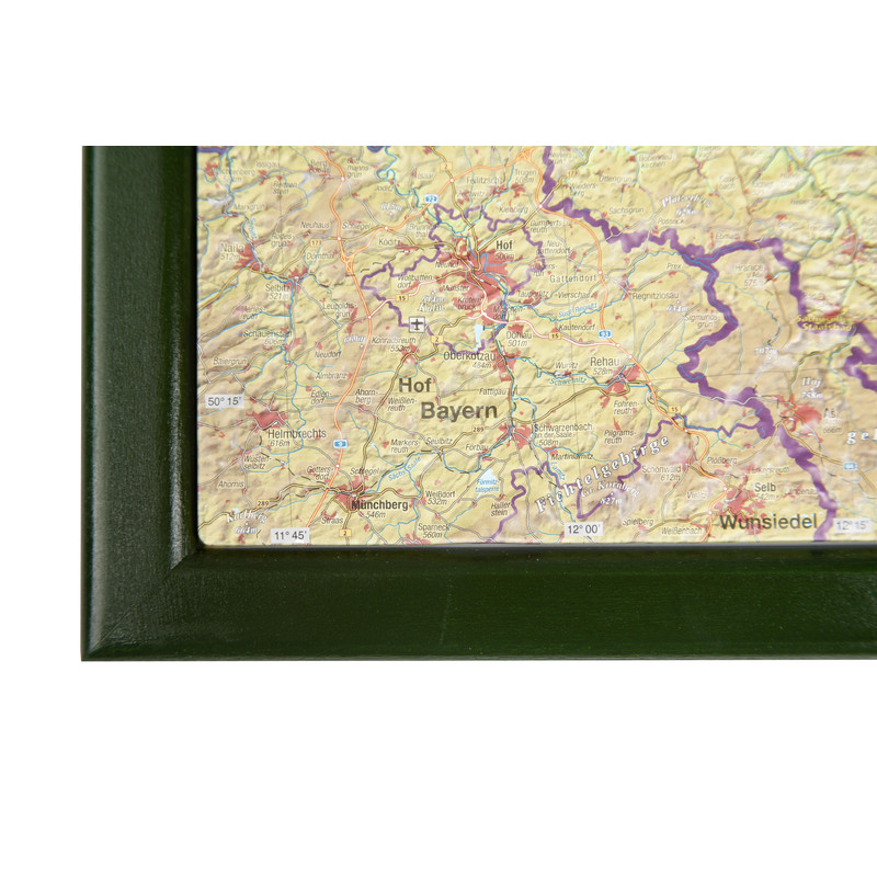 Georelief Mapa regional Large 3D relief map of Saxony, in wooden frame (in German)