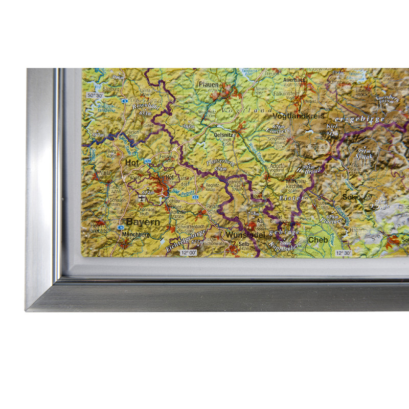Georelief Mapa regional Large 3D relief map of Saxony in aluminium frame (in German)