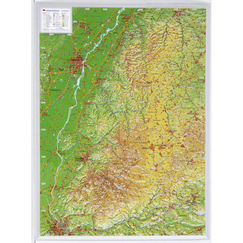 Georelief Mapa regional 3D relief map of the Black Forest, small (in German)