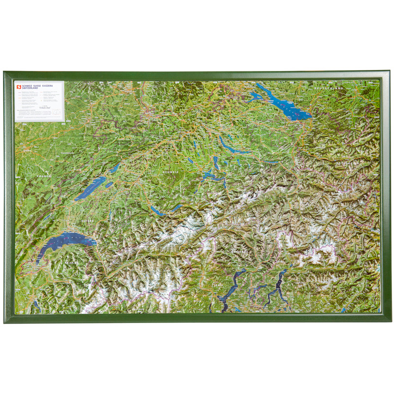 Georelief Mapa Relief map of Switzerland with wooden frame (in German)