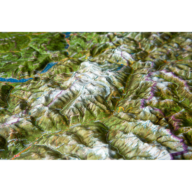 Georelief Mapa Suíça com fotografia aérea e Quadro de madeira