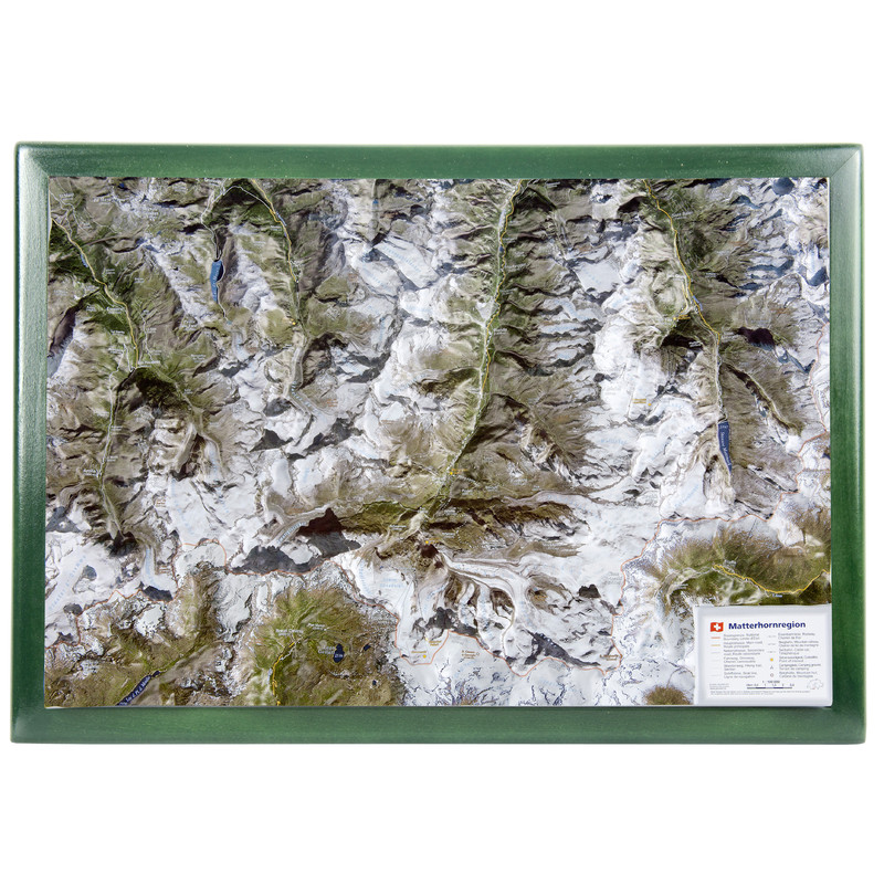 Georelief Mapa regional Região do Matterhorn com Quadro de madeira