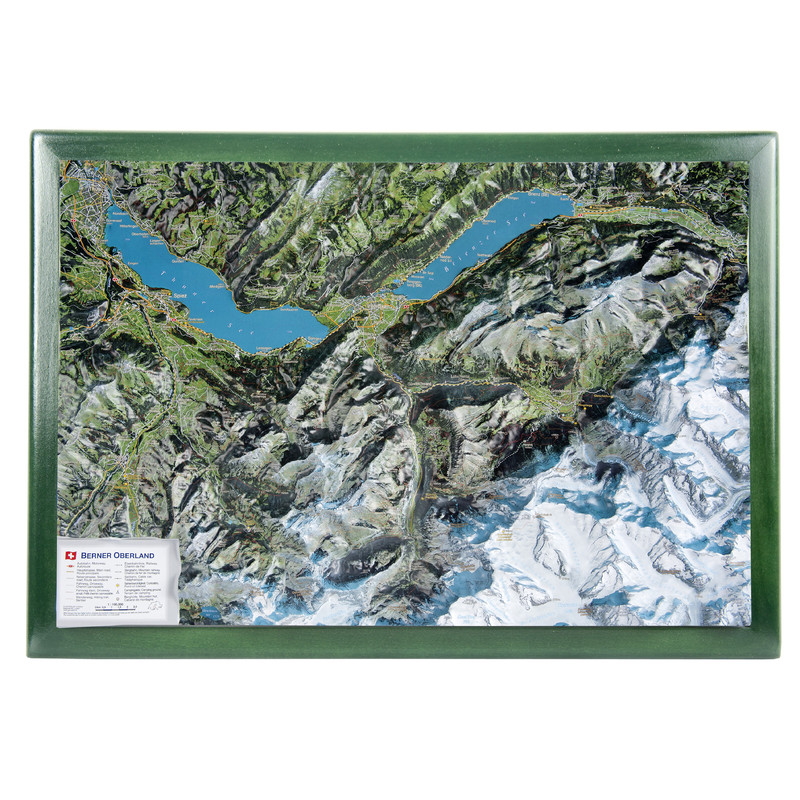 Georelief Mapa regional Oberland Bernês com Quadro de madeira