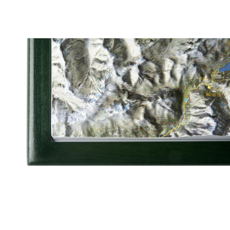 Georelief Mapa regional Alto Engadine com Quadro de madeira