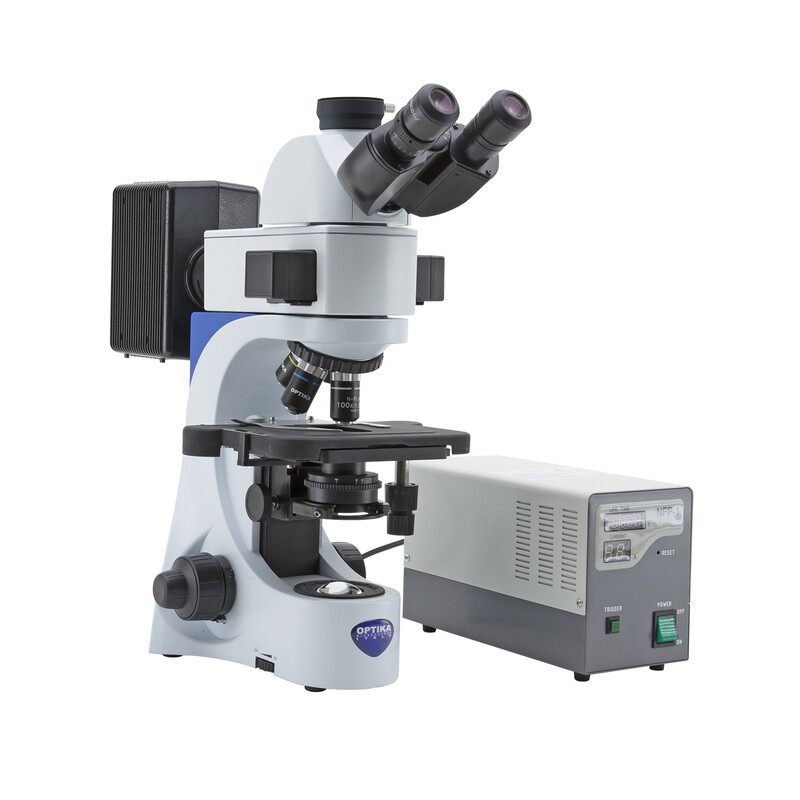 Optika Microscópio B-383FL-UK, trino, FL-HBO, Filtro B&G, N-PLAN, IOS, 40x-1000x, Reino Unido
